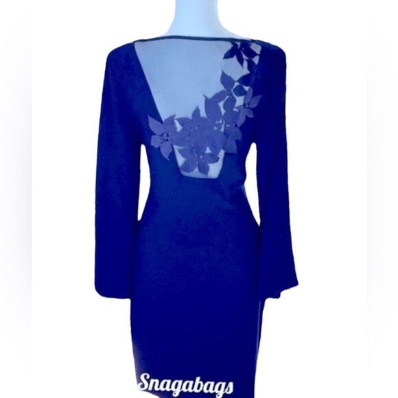 TRINA TURK NWT ENGAGING BELL SLEEVE MESH EMBROIDERY BACK SHEATH DRESS PURPLE 4 - Picture 2 of 12